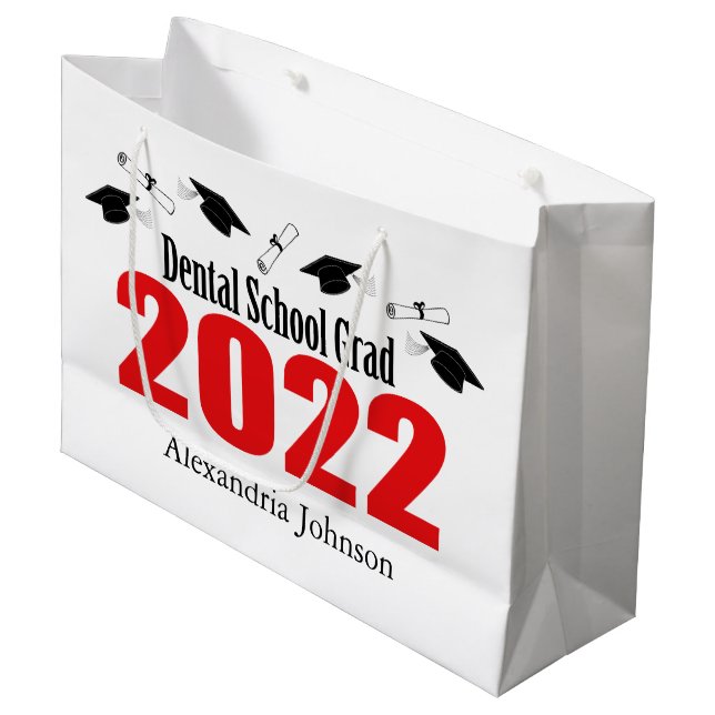Dental School Grad 2022 Graduation Gift Bag (Red) (Front Angled)