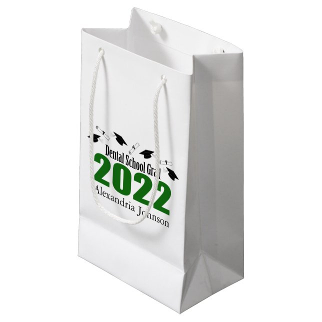 Dental School Grad 2022 Graduation (Green) Small Gift Bag (Front Angled)