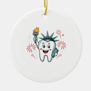 Dental Squad 4th Of July Dentist Funny American Ceramic Tree Decoration