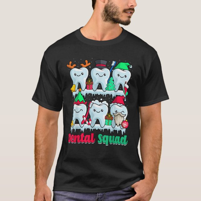 Dental Squad Cute Christmas ELF Santa Reindeer Tee (Front)