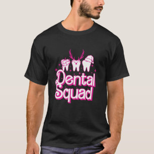 Dental Squad Funny Xmas Lights Dentist Retro Pink  T-Shirt