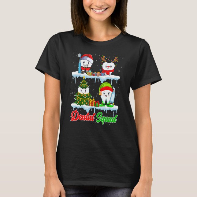 Dental Squad Santa Elf Reindeer Christmas Tree Tee (Front)