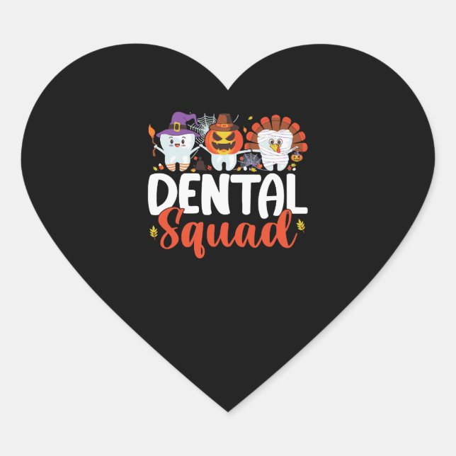 Dental Squad Tooth Dentist Thanksgiving Halloween Heart Sticker (Front)