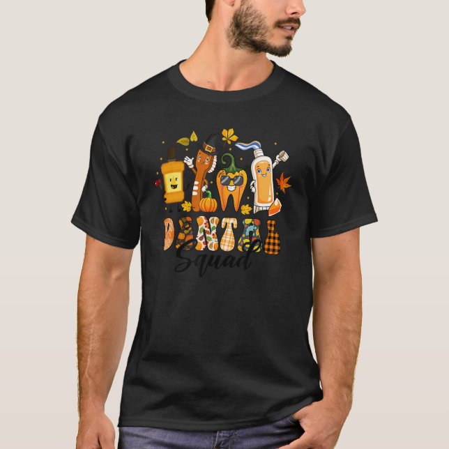 Dental Squad Tooth Pumpkin Toothbrush Pilgrim Than T-Shirt (Front)