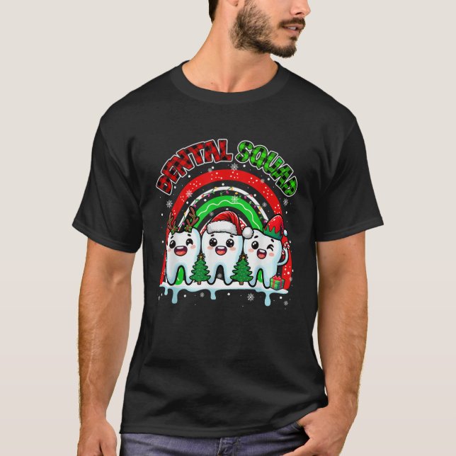Dental Squad Xmas Rainbow Three Santa Reindeer Tee (Front)
