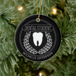 Dental 🦷 Student  - Black, White and Silver Ceramic Tree Decoration