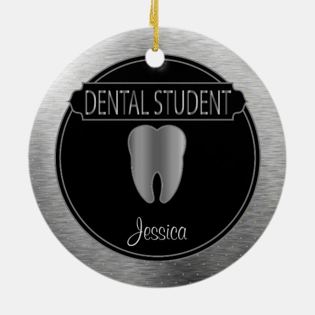 Dental 🦷 Student  - UpScale Black and Silver Ceramic Tree Decoration (Back)