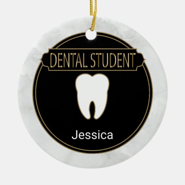 Dental 🦷 Student - White Marble Ceramic Tree Decoration (Front)