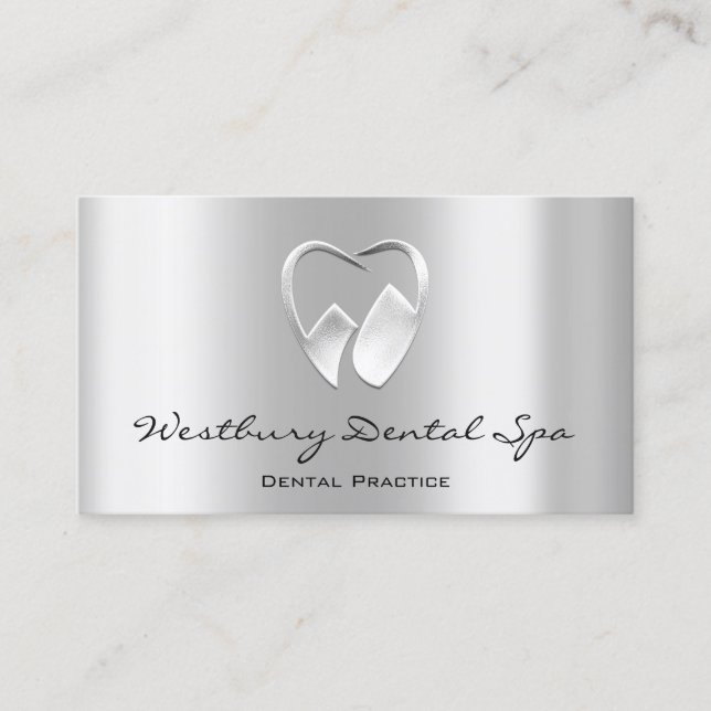 Dental Studio Smile Logo Silver Grey Dentist Business Card (Front)