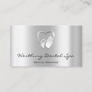 Dental Studio Smile Logo Silver Grey Metallic Business Card