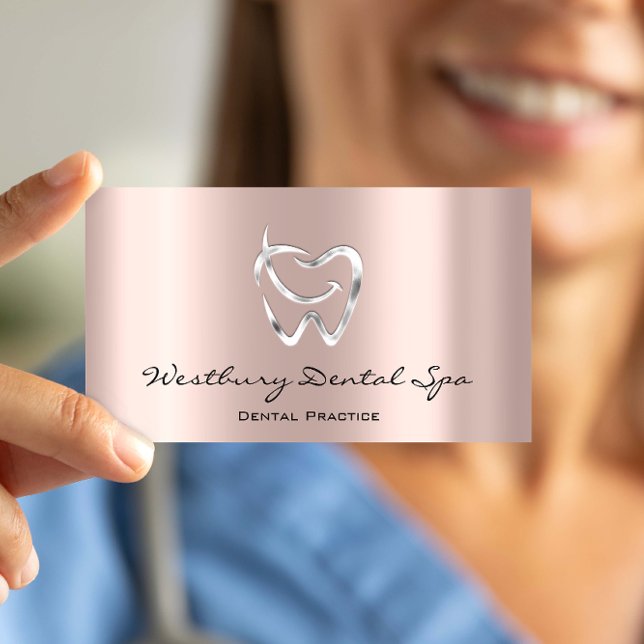 Dental Studio Smile Logo Silver Rose Dentist Business Card (Dental Studio Smile Logo Silver Rose Dentist Business Card)