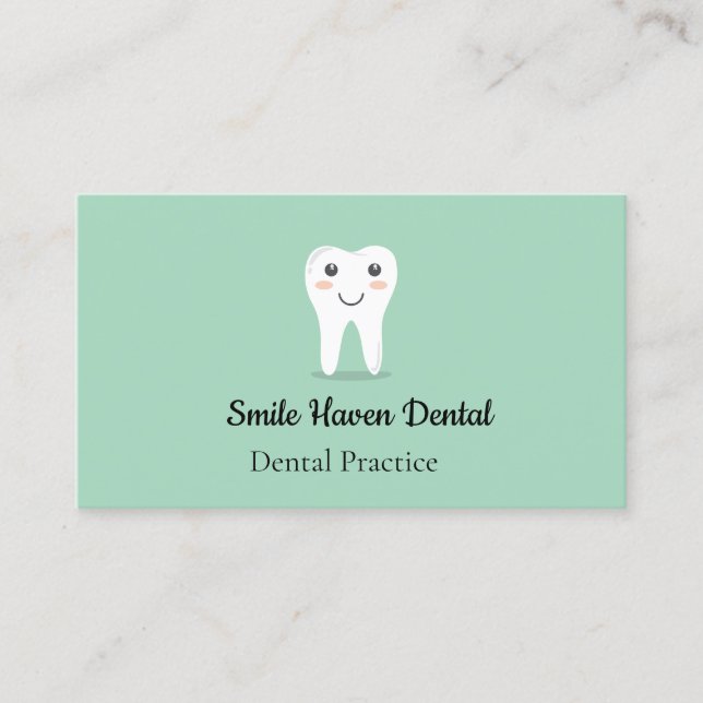 Dental Studio Smile tooth Green and white Colour Business Card (Front)