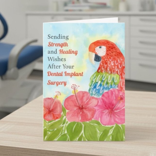 Dental Surgery Healing Scarlet Macaws, Hibiscus Card (Creator Uploaded)