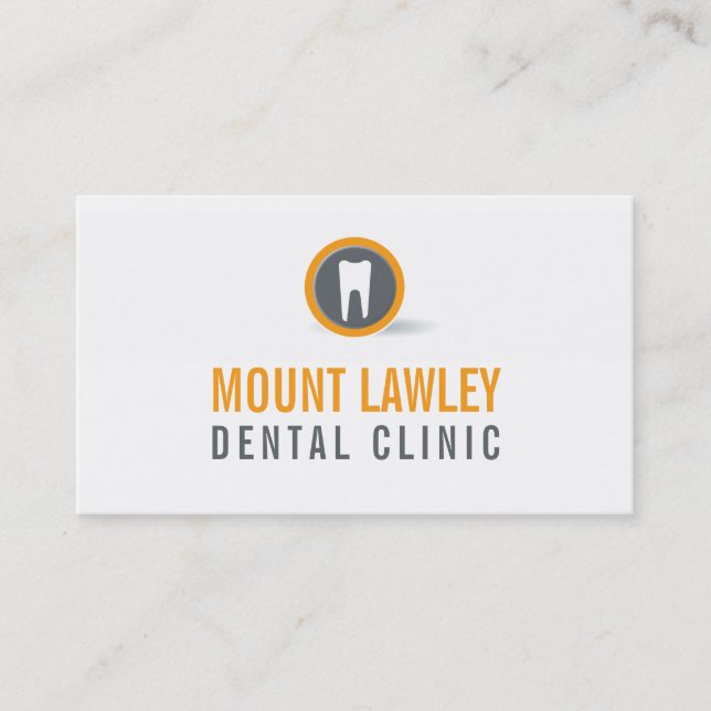 DENTAL SURGERY LOGO modern tooth orange grey Business Card (Front)