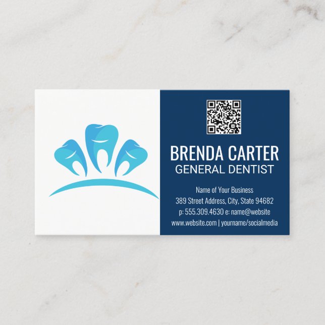 Dental Teeth Logo | QR Scan Code Business Card (Front)