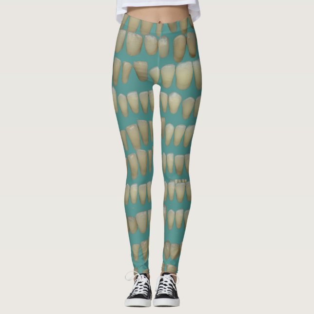 Dental Teeth on Blue Dentistry Dentist Leggings (Front)