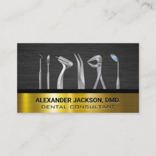 Dental Tools Gold Dark Metallic Business Card