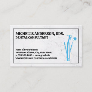 Dental Tools Logo   Marble Background Business Card