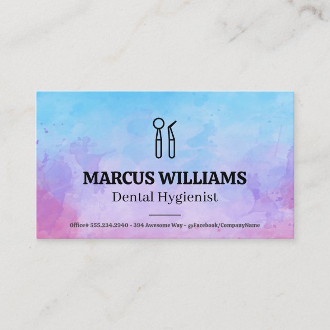Dental Tools | Watercolor Background Business Card (Front)