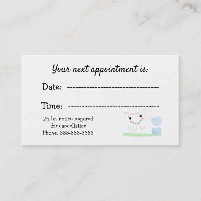 Dental Tooth Appointment Reminder Card (Front)