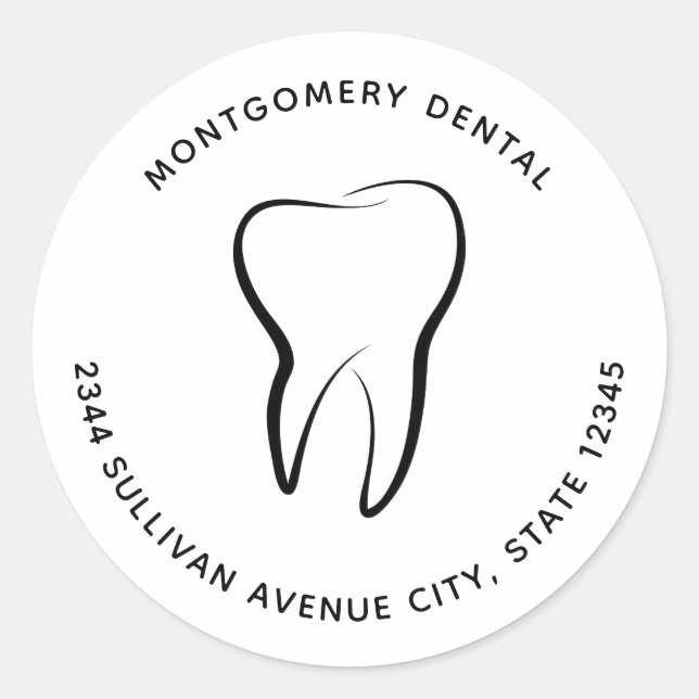 Dental Tooth Dentistry Clinic Medical Address Classic Round Sticker (Front)