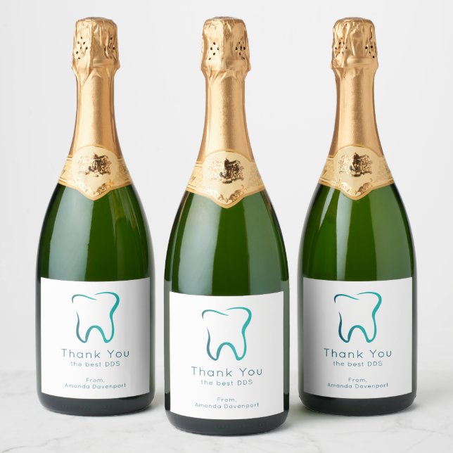 Dental Tooth Dentistry Medical Dentist Thank You Sparkling Wine Label (Bottles)