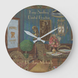 Dental Waiting Room Watercolor Gouache Vintage Large Clock