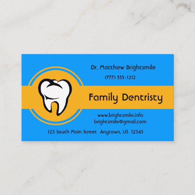 Dental White Tooth Bold Golden Yellow Stripe Appointment Card (Front)