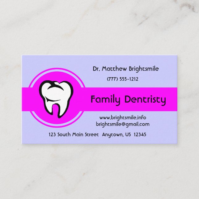Dental White Tooth Bold Magenta Centre Stripe Appointment Card (Front)