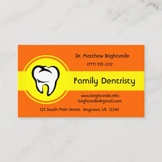 Dental White Tooth Bold Yellow Centre Stripe Appointment Card (Front)