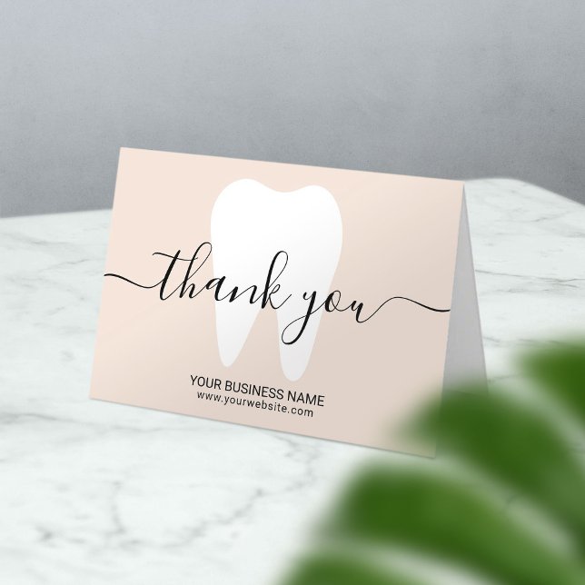 Dental White Tooth Plain Beige Dentist Thank You Card (Creator Uploaded)