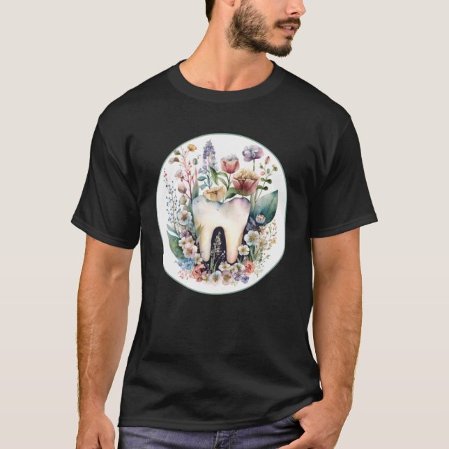 Dental  with Lovely Tooth and Wildflower Graphic T-Shirt (Front)