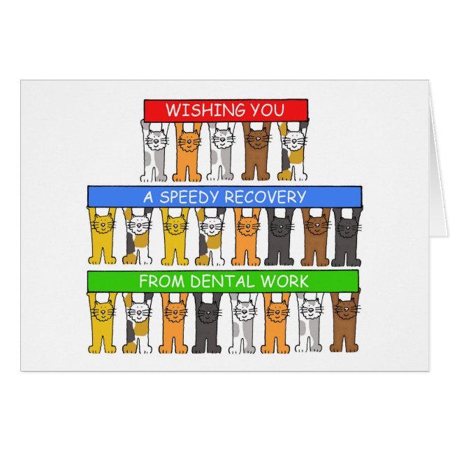Dental Work, Speedy Recovery Cartoon Cats (Front Horizontal)
