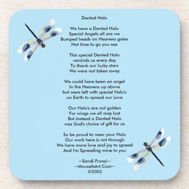 Dented Halo Poem Cork Coaster (Front)