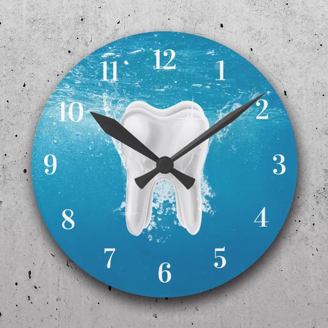 Dentist 3D Tooth Dental Office Water Blue Round Clock (Creator Uploaded)