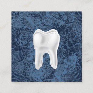 Dentist 3D White Tooth Dental Clinic Blue Floral Square Business Card