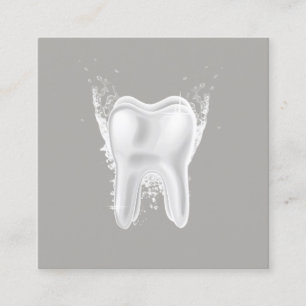 Dentist 3D White Tooth Grey Dental Clinic Square Business Card