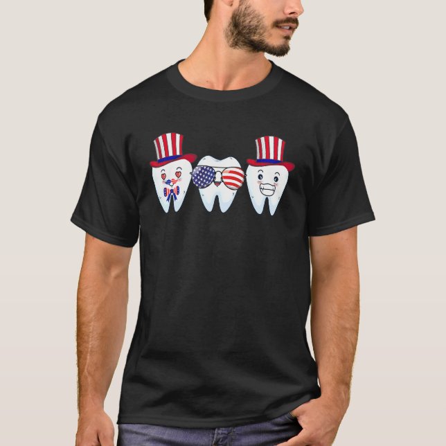 Dentist 4th Of July Dental Us Flag Patriotic Tooth T-Shirt (Front)
