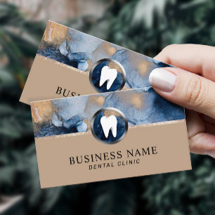 Dentist Abstract Navy Blue & Gold Dental Office Business Card