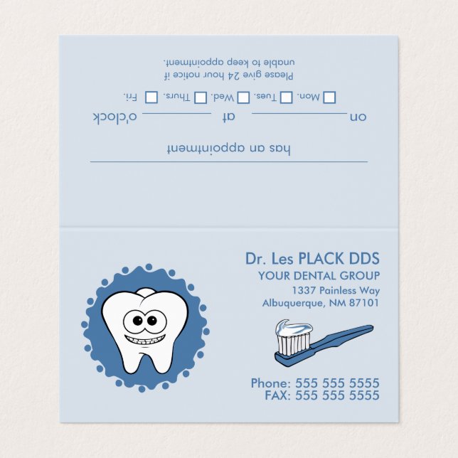 Dentist Appointment Business Cards (Outside Unfolded)