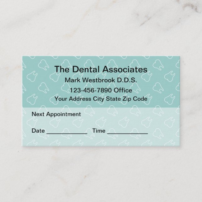 Dentist Appointment Modern Tooth Pattern Business Card (Front)