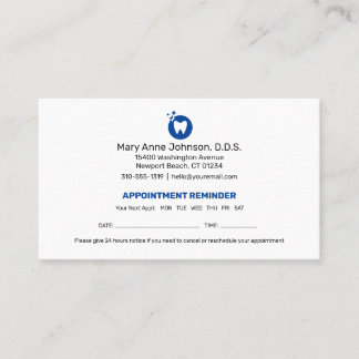 Dentist Appointment Reminder | Dental Office Business Card