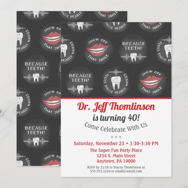 Dentist Birthday Invitation Chalk Dental Party (Front/Back)