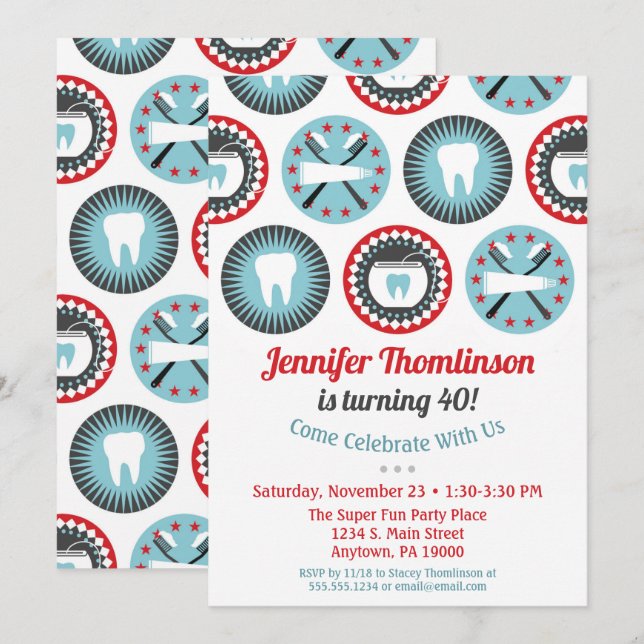 Dentist Birthday Invitation Dental Hygienist Party (Front/Back)