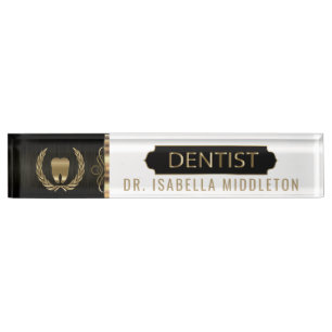 Dentist - Black, White & Gold Nameplate