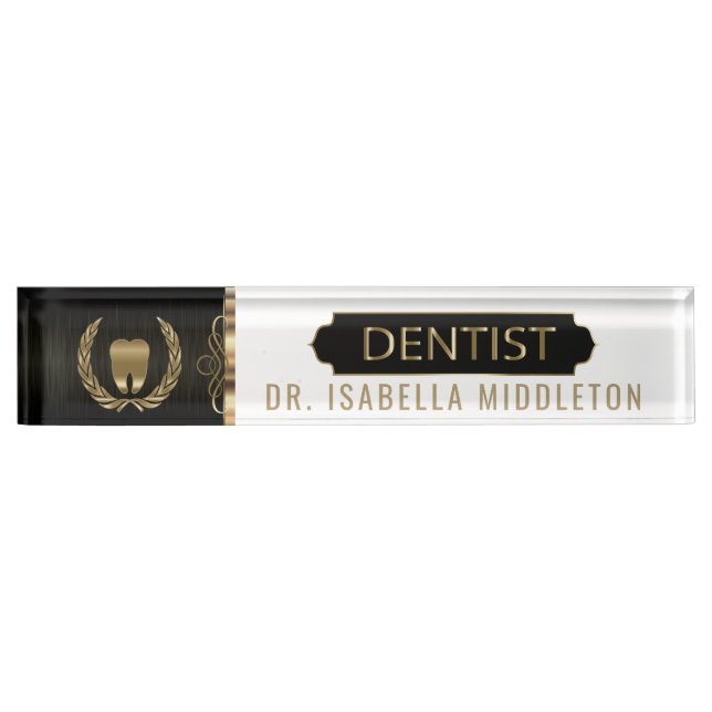 Dentist - Black, White & Gold Nameplate (Front)