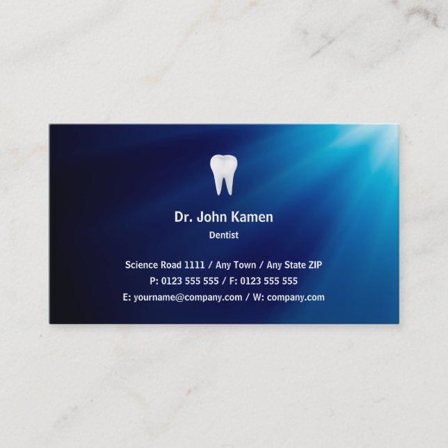 Dentist | Blue Glowing Business Card (Front)