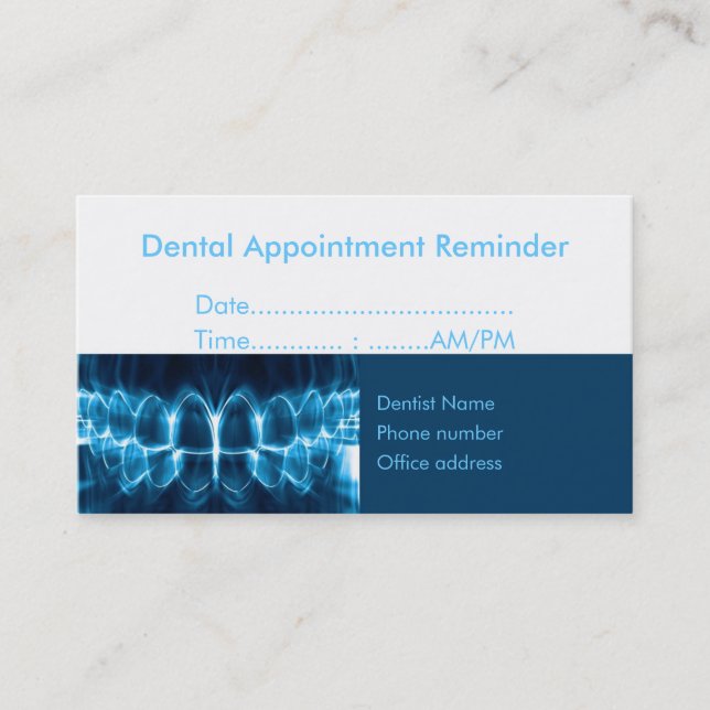 Dentist blue glowing teeth Appointment Reminder (Front)