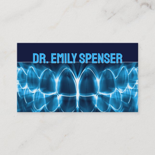 Dentist Blue Glowing Teeth Business Card (Front)