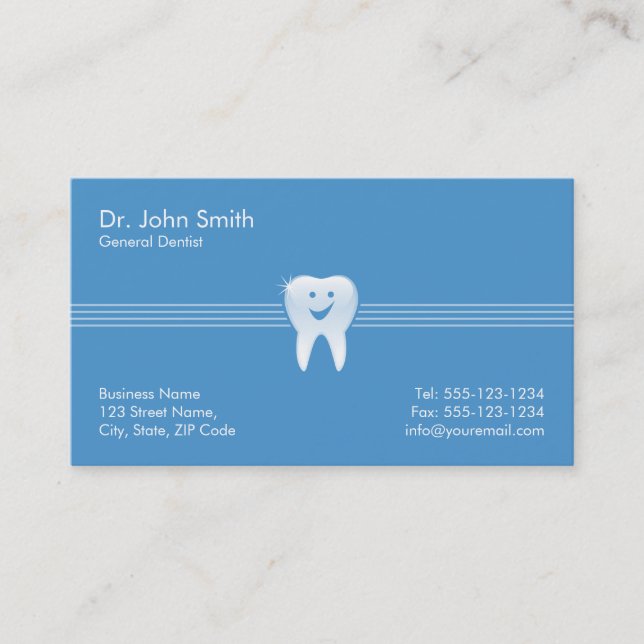 Dentist Blue Shiny Smiling Tooth Dental Appointment Card (Front)